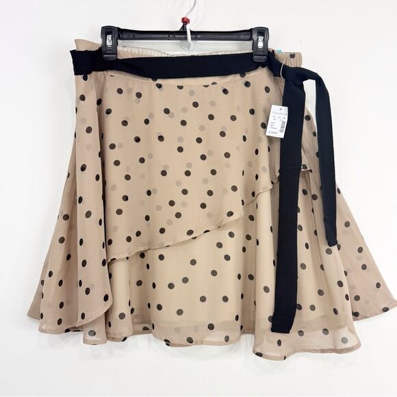 Maurices Tan Black Polka Dot Elastic Waist A Line Semi Sheer Flutter Mini Skirt - Picture 1 of 16
